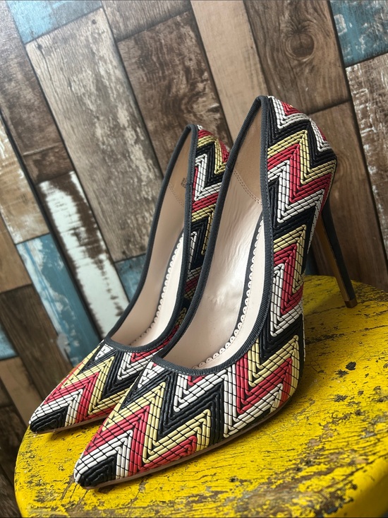 Shoe Dazzle Shoes - Madison Chevron Woven Pointed-Toe Stilettos in Red, Yellow, Black & White
